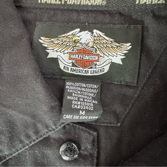 Harley Davidson Embroidered Flames Button Up Tee Shirt - Picture 7 of 7